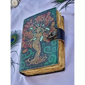 Кожаный дневник Матери Земли, Блокнот, Древо жизни, Гримуар, кожаный дневник ручной работы, дорожная книга, Подарок на день рождения, Рождественский подарок 7 x 5 in