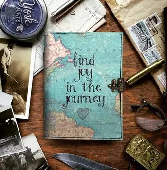 Кожаный дневник «Найди радость в путешествии» с печатными пустыми страницами, дневник для личного и офисного использования, пустой дневник-планировщик (7 х 5 дюймов) 7 x 5 in
