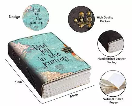 Кожаный дневник «Найди радость в путешествии» с печатными пустыми страницами, дневник для личного и офисного использования, пустой дневник-планировщик (7 х 5 дюймов) 7 x 5 in