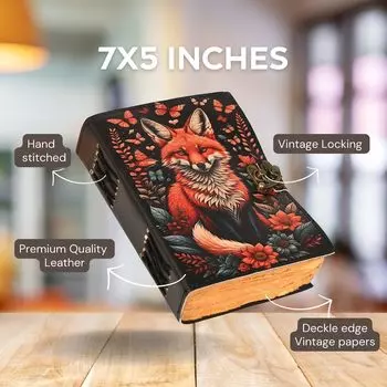 Кожаный дневник ручной работы Дневник с лисой печатью для офиса и личного использования Планировщик путешествий Художник Unruled Письменный альбом для рисования Дневник с латунным замком C-Lock 7 x 5 in чёрный