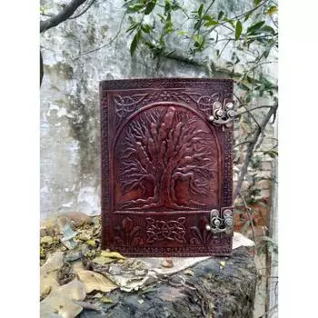Кожаный дневник ручной работы с дизайном Древа Жизни | Уникальный блокнот Гримуар | Идеальный подарок на годовщину 8 x 6 in ( 300 pages ) коричневый