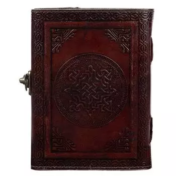 Кожаный дневник ручной работы с тиснением в виде звезды, путешествия и двойного волка Дневник со старинным замком. Размер 5*7 дюймов 7 x 5 in коричневый