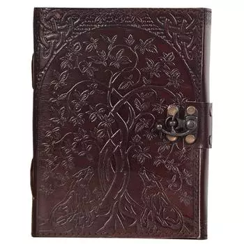 Кожаный дневник ручной работы с тиснением в виде звезды, путешествия и двойного волка Дневник со старинным замком. Размер 5*7 дюймов 5*7 inch коричневый