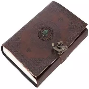 Кожаный дневник ручной работы с тиснением зеленого камня и коричневого цвета с металлическим замком