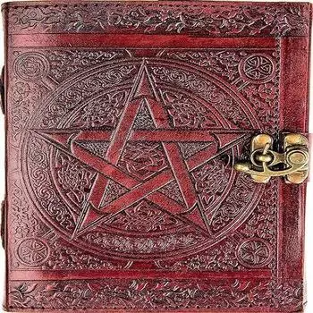 Кожаный дневник ручной работы с тиснением звезды, путешествия и двойного волка Дневник со старинным замком для альбома для рисования, альбома для вырезок, рисования, письма 7 x 5 in коричневый