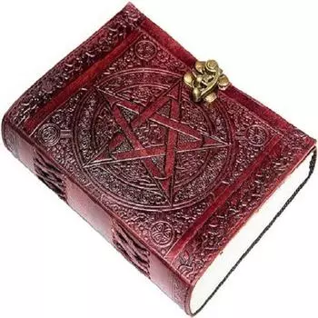 Кожаный дневник ручной работы с тиснением звезды, путешествия и двойного волка Дневник со старинным замком для альбома для рисования, альбома для вырезок, рисования, письма 7 x 5 in коричневый