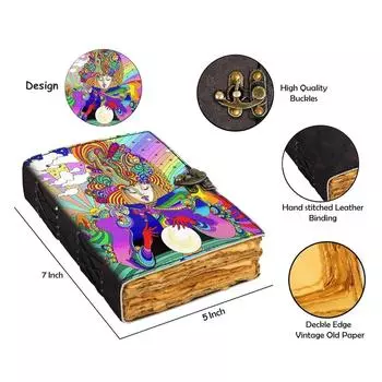 Кожаный дневник с принтом «Гадалка», винтажный дневник со старыми страницами для офиса и личного использования (7 х 5 дюймов) 7 x 5 in