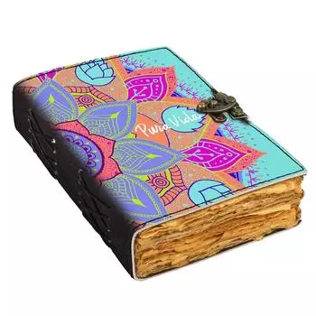 Кожаный дневник с принтом мандлы, винтажный дневник со старыми страницами для офиса и личного использования (7 х 5 дюймов) 7 x 5 in