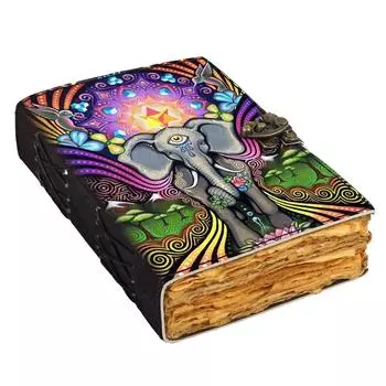 Кожаный дневник с принтом слона и 200 нелинейчатой винтажной бумаги для офиса и личного использования (7X5 дюймов) (7X5 Inch) разноцветный