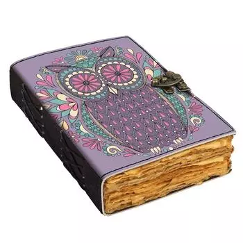 Кожаный дневник с принтом совы, винтажный дневник со старыми страницами для офиса и личного использования (7 х 5 дюймов) (7 x 5 Inch)