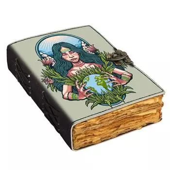 Кожаный дневник с принтом земли, винтажный дневник со старыми страницами для офиса и личного использования (7 х 5 дюймов) 7 x 5 in