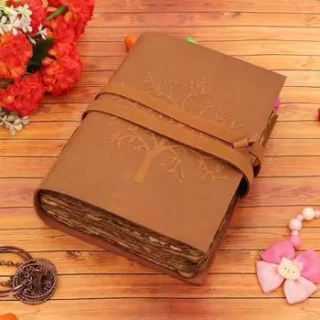 Кожаный дневник с тиснением на елке ко Дню святого Валентина, античный цвет, бумага ручной работы 5x7 дюймов для мужчин и женщин и подарок коричневого цвета 7 x 5 in коричневый