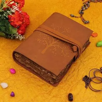 Кожаный дневник с тиснением на елке ко Дню святого Валентина, античный цвет, бумага ручной работы 5x7 дюймов для мужчин и женщин и подарок коричневого цвета 5 x7 in коричневый