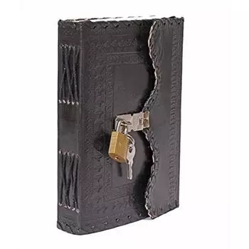 Кожаный дневник с замком Блокнот для записей с замком и ключом ручной работы 5 x 7 in чёрный