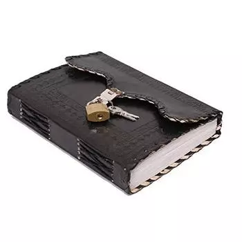 Кожаный дневник с замком Блокнот для записей с замком и ключом ручной работы 7 x 5 in чёрный