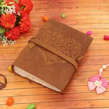 Кожаный дневник-записная книжка Deckle Edge с тиснением в виде сердца Валентина, дизайн, цветная бумага ручной работы для мужчин и женщин, подарок 7 x 5 in коричневый