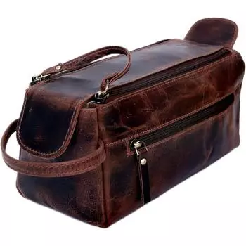 Кожаный дорожный комплект Dopp, сумка для туалетных принадлежностей, мужская сумка для бритья, женский и мужской чехол, сумки-органайзер, набор для бритья в ванной комнате коричневый