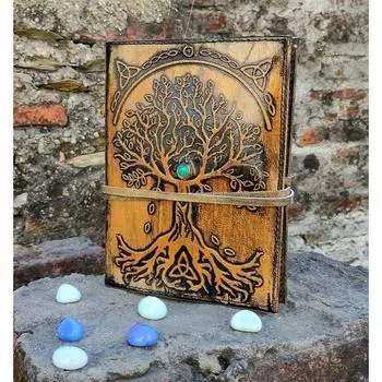 Кожаный ежедневник «Дерево жизни», блокнот, ежедневник с возможностью пополнения, подарок для любителя природы, линованный бумажный ежедневник, бирюзовый камень, ежедневник 8 x 6 in