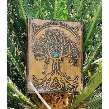 Кожаный ежедневник «Дерево жизни», блокнот, ежедневник с возможностью пополнения, подарок для любителя природы, линованный бумажный ежедневник, бирюзовый камень, ежедневник 8 x 6 in