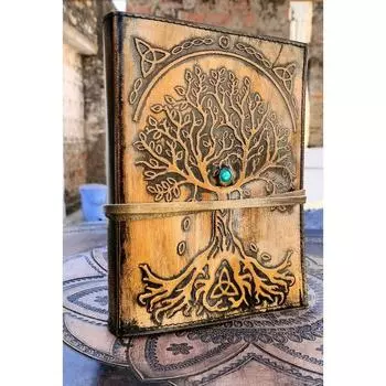 Кожаный ежедневник «Дерево жизни», блокнот, ежедневник с возможностью пополнения, подарок для любителя природы, линованный бумажный ежедневник, бирюзовый камень, ежедневник 8 x 6 in