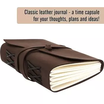 кожаный ежедневник, ежедневник из натуральной кожи, кожаная папка для блокнота-планировщика, винтажный ежедневник. 7 x 5 in коричневый