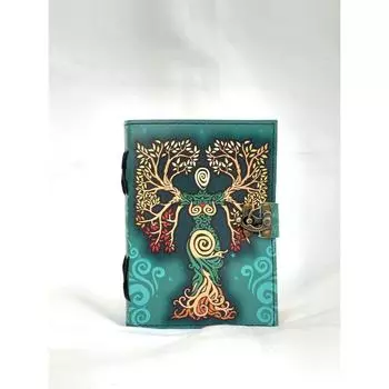 Кожаный ежедневник «Мать земли» для письма «Древо жизни» в старинном тисненном переплете с красочным принтом для женщин, 7x5 дюймов 7 x 5 in
