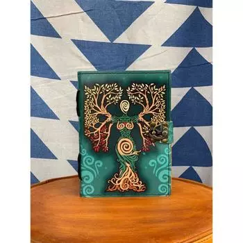 Кожаный ежедневник «Мать земли» для письма «Древо жизни» в старинном тисненном переплете с красочным принтом для женщин, 7x5 дюймов 7 x 5 in