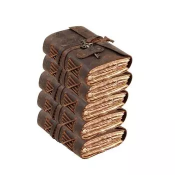 Кожаный ежедневник ручной работы с латунной застежкой-ключом — лот из 5 штук — винтажная хлопковая бумага 7 x 5 in коричневый