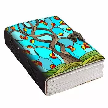 Кожаный ежедневник с весенним деревом и рисунком с пряжкой и замком для офиса и личного использования (7 х 5 дюймов) 7 x 5 in