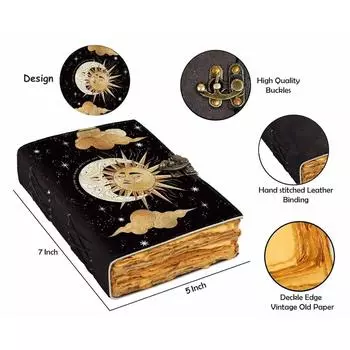 Кожаный ежедневник, винтажный ежедневник, блокнот с 200 страницами (5x7 дюймов,) 5 x 7 in чёрный