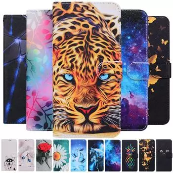 Кожаный флип-бумажник с мультяшной росписью и цветком животного для OnePlus Nord N10 N100 N20 SE CE 3 2 Lite 5G N30 Moto E13 G13 G23 E30 Tecno Spark 8C Infinix OnePlus 6 белый