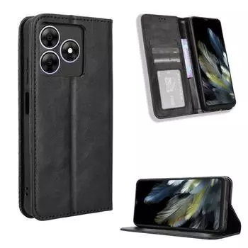 Кожаный флип-чехол для Blackview Oscal Flat 2 Phone Case [Flip Vintage Leather] Ударопрочный прочный ретро-чехол для телефона Blackview Oscal Flat 2 чёрный