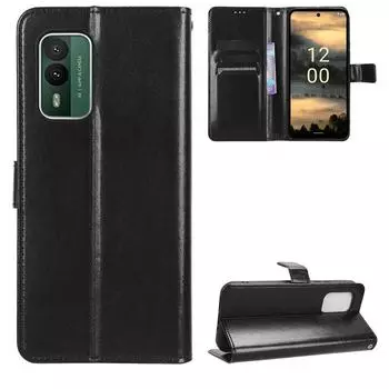 Кожаный флип-чехол для Nokia XR21, Nokia XR20, защитный чехол-книжка из искусственной кожи с зажимом для карт и ремешком на руку for Nokia XR21 чёрный