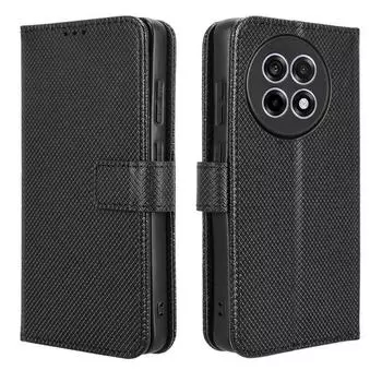 Кожаный флип-чехол для OnePlus Ace 5 5G/OnePlus Ace 5 Pro 5G/OnePlus 13R 5G PU кожаный флип-кейс с зажимом для карт, противоударный защитный чехол-бампер чёрный