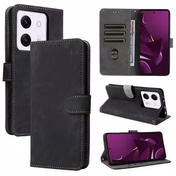 Кожаный флип-чехол для Redmi Note 14 5G/Xiaomi Poco M7 Pro PU чехол для телефона полная защита корпуса противоударный с [блокировкой RFID] чёрный