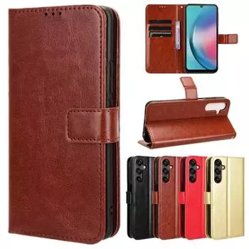 Кожаный флип-чехол для Samsung Galaxy M15 M35 M55 M14 M34 M54 5G M13 M23 M33 M53 чехол-кошелек с отделением для карт, подставкой, противоударным держателем, деловой чехол For Samsung M15 5G чёрный