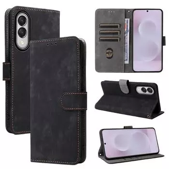 Кожаный флип-чехол для Samsung Galaxy S25 Edge, кожаный чехол, противоударный кошелек, противоударные чехлы-бамперы Samsung Galaxy S25 Edge чёрный