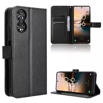 Кожаный флип-чехол для TCL 40 NxtPaper 4G PU чехол для телефона полная защита корпуса противоударный с ремешком на руку for TCL 40 NxtPaper 4G чёрный
