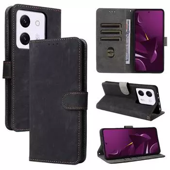 Кожаные чехлы-книжки, совместимые с Xiaomi Poco M7 Pro / Redmi Turbo 4, Redmi Note Note 14, Poco X7 Pro, противоударный защитный чехол для всего корпуса for Xiaomi Poco M7 Pro чёрный
