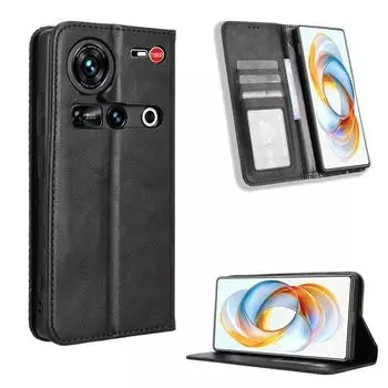 Кожаный флип-чехол для ZTE nubia Z70 Ultra Leather PU Phone Case противоударный прочный ретро-чехол for ZTE nubia Z70 Ultra чёрный