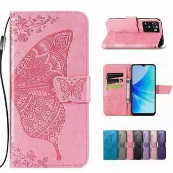 Кожаный флип-чехол с узором «бабочка» для OPPO A57 A38 A74 A58 A80 5G A78 A16 A79 A60 A18 A40 Realme 9 10 Pro 11 C51 C53 C63 C61 C67 Find Wallet Cover OPPO A73 чёрный