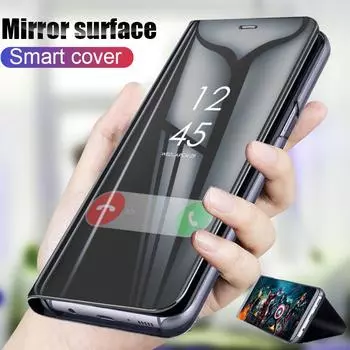 Кожаный флип-чехол с зеркальным видом для Samsung Galaxy A14 A13 A12 A24 A23 A34 A54 A04S A51 A50 A52 A53 A33 A22 A32 5G 4G S22 S23 S24 Ultra Stand Book Cover For Samsung Galaxy M32 5G чёрный