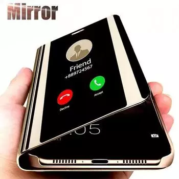 Кожаный флип-чехол с зеркальным видом для iPhone 15 14 13 12 11 Pro Max, противоударный чехол с мини-подставкой и книгой для iPhone X XS Max XR 7 8 6 6S Plus SE2 SE3 5 5S For iPhone 6 Plus/6SPlus серебряный