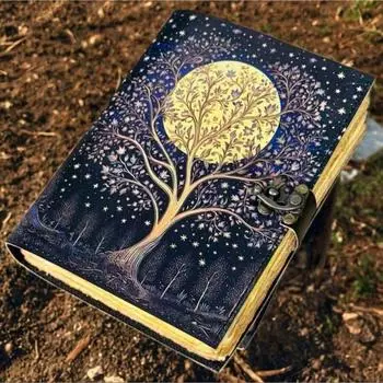 Кожаный гримуар, Журнал с принтом Древо жизни, Пустая книга заклинаний, Книга теней, Кожаные небесные подарки для него, для нее 7 x 5 in