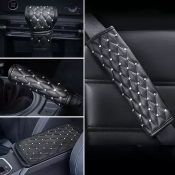 Кожаный хрустальный алмазный автомобильный рычаг переключения передач, автомобильный ручной тормоз, ремень безопасности, чехол, подлокотник, коврик, аксессуары для салона автомобиля