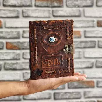 Кожаный Книга Теней, Лучший подарок на тему Хэллоуина, 200 страниц для письма, Блокнот с Глазом Фатимы, Готический хоррор гримуар, 7 x 5 in