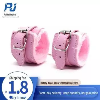 Кожаный комплект SM-бондажа: Наручники, ножные кандалы, плюшевые игрушки для взрослых Black Handcuffs