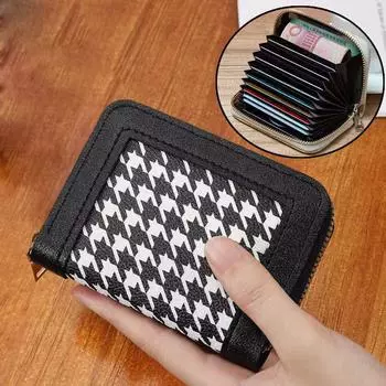 Кожаный кошелек Asuka для карт, открытый повседневный держатель для кредитных карт на молнии для женщин чёрный