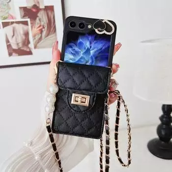 Кожаный кошелек через плечо с 3D сердечком и решеткой для Samsung Galaxy Z Flip 3 4 5 Z Fold 3 4 5G Fold3 Fold4 Роскошное металлическое ожерелье, шнур, чехол для ремня Samsung Z flip 3 белый
