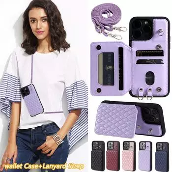 Кожаный кошелек через плечо с отделением для карт и магнитным флип-чехол для Samsung S23 S22 S21Ultra Plus A14 A54 A53 iPhone 15 14 Plus 13 12 Pro Max 11 XR 8 7 6S Plus iPhone 6/6S чёрный